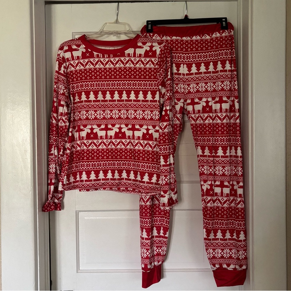 Women's Red and White Christmas Pajama Set - Picture 1 of 7